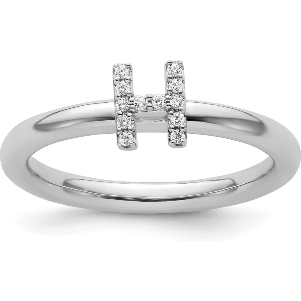 14K White Gold Stackable Ring with Pavé Set Round Diamonds in Initial H Design by 0