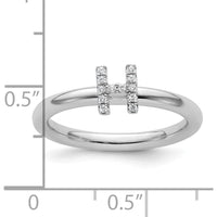 14K White Gold Stackable Ring with Pavé Set Round Diamonds in Initial H Design by 0