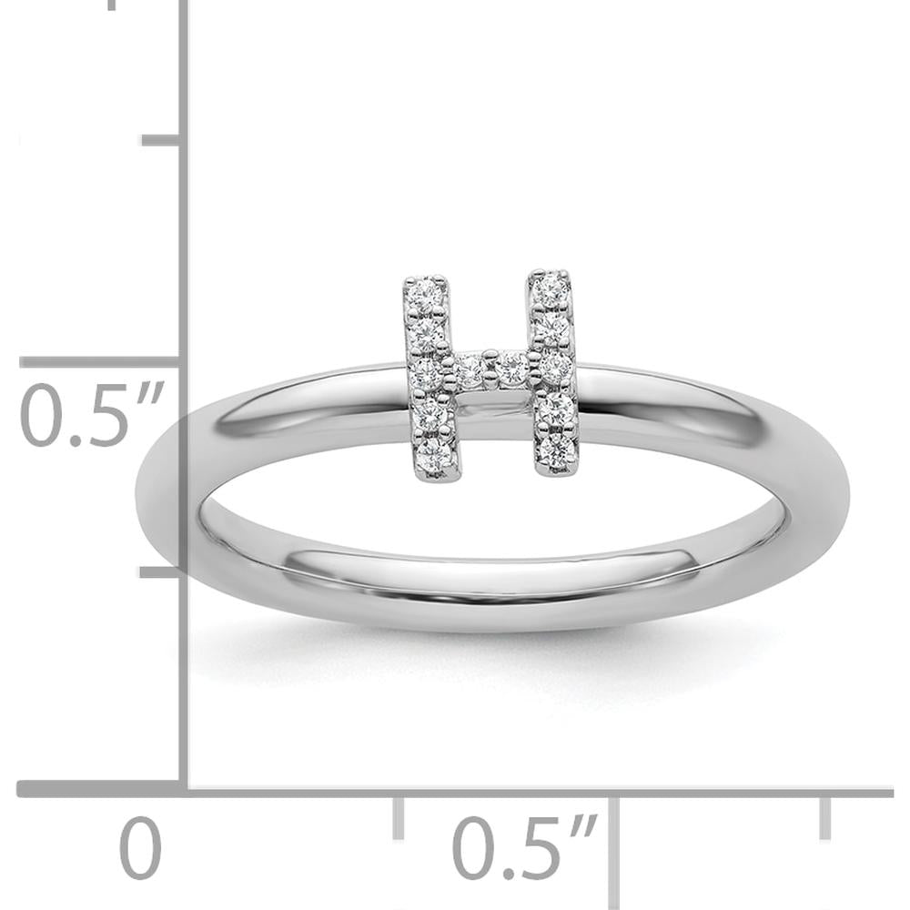 14K White Gold Stackable Ring with Pavé Set Round Diamonds in Initial H Design by 0