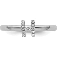 14K White Gold Stackable Ring with Pavé Set Round Diamonds in Initial H Design by 0