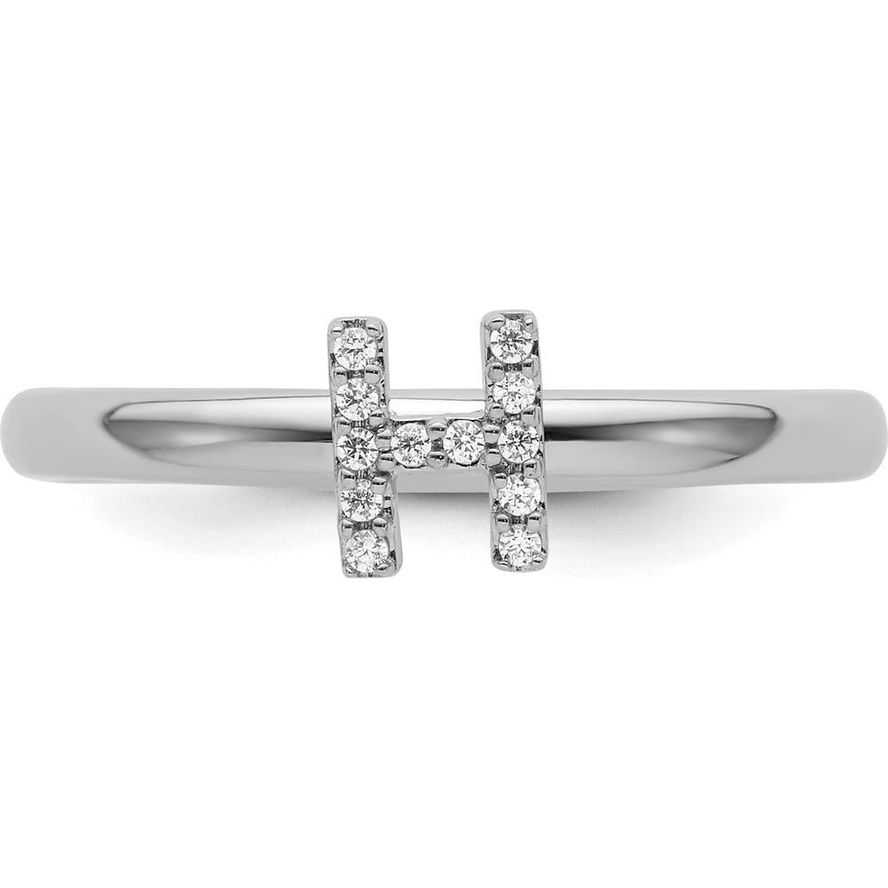 14K White Gold Stackable Ring with Pavé Set Round Diamonds in Initial H Design by 0