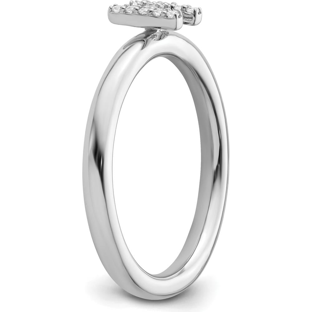 14K White Gold Stackable Ring with Pavé Set Round Diamonds in Initial H Design by 0