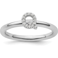 14K White Gold Stackable Ring with Pavé Set Round Diamonds in Initial Q Design by 0
