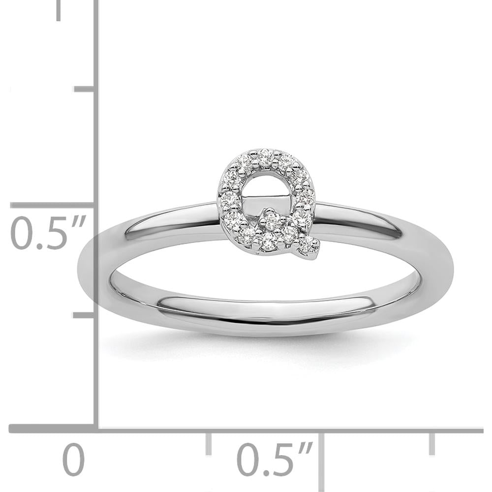 14K White Gold Stackable Ring with Pavé Set Round Diamonds in Initial Q Design by 0