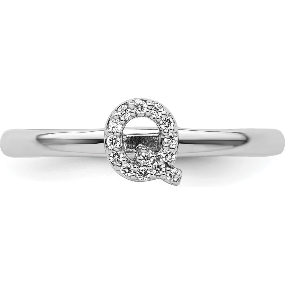 14K White Gold Stackable Ring with Pavé Set Round Diamonds in Initial Q Design by 0