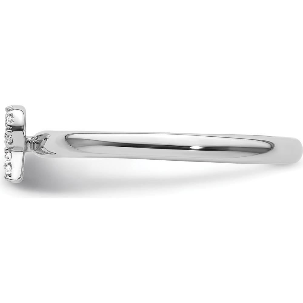14K White Gold Stackable Ring with Round Diamond Initial R Motif by 0