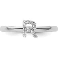 14K White Gold Stackable Ring with Round Diamond Initial R Motif by 0