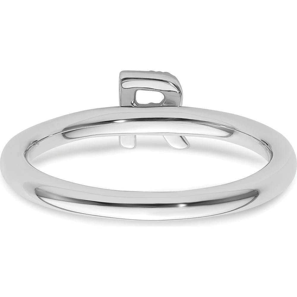 14K White Gold Stackable Ring with Round Diamond Initial R Motif by 0