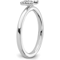 14K White Gold Stackable Ring with Round Diamond Initial R Motif by 0