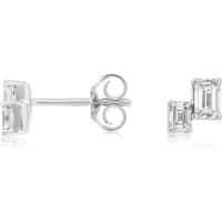 14K White Gold Staggered Emerald-Cut Diamond Stud Earrings - 0.63 Carat Total Diamond Weight - Royal Jewelry