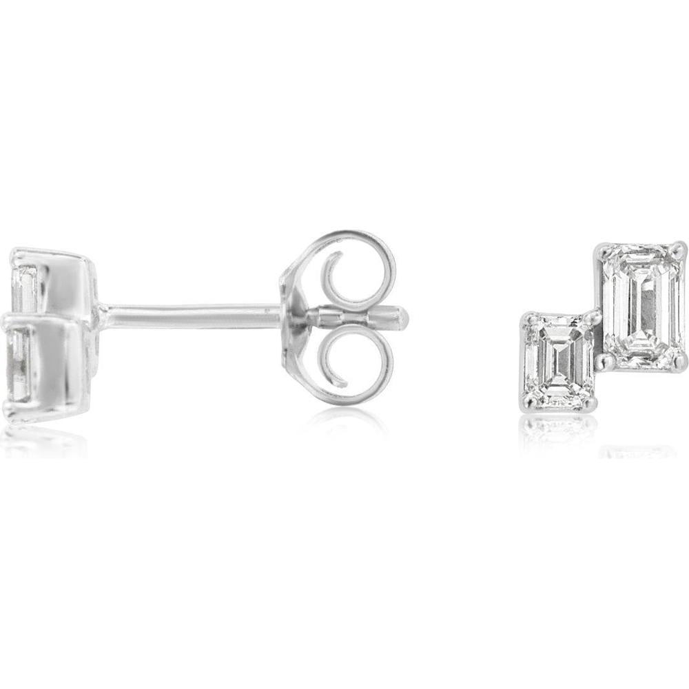 14K White Gold Staggered Emerald-Cut Diamond Stud Earrings - 0.63 Carat Total Diamond Weight - Royal Jewelry