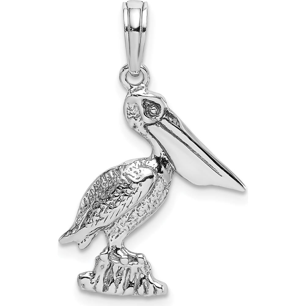 14K White Gold Standing Pelican Charm Pendant with Polished Finish by Oro Pregiato