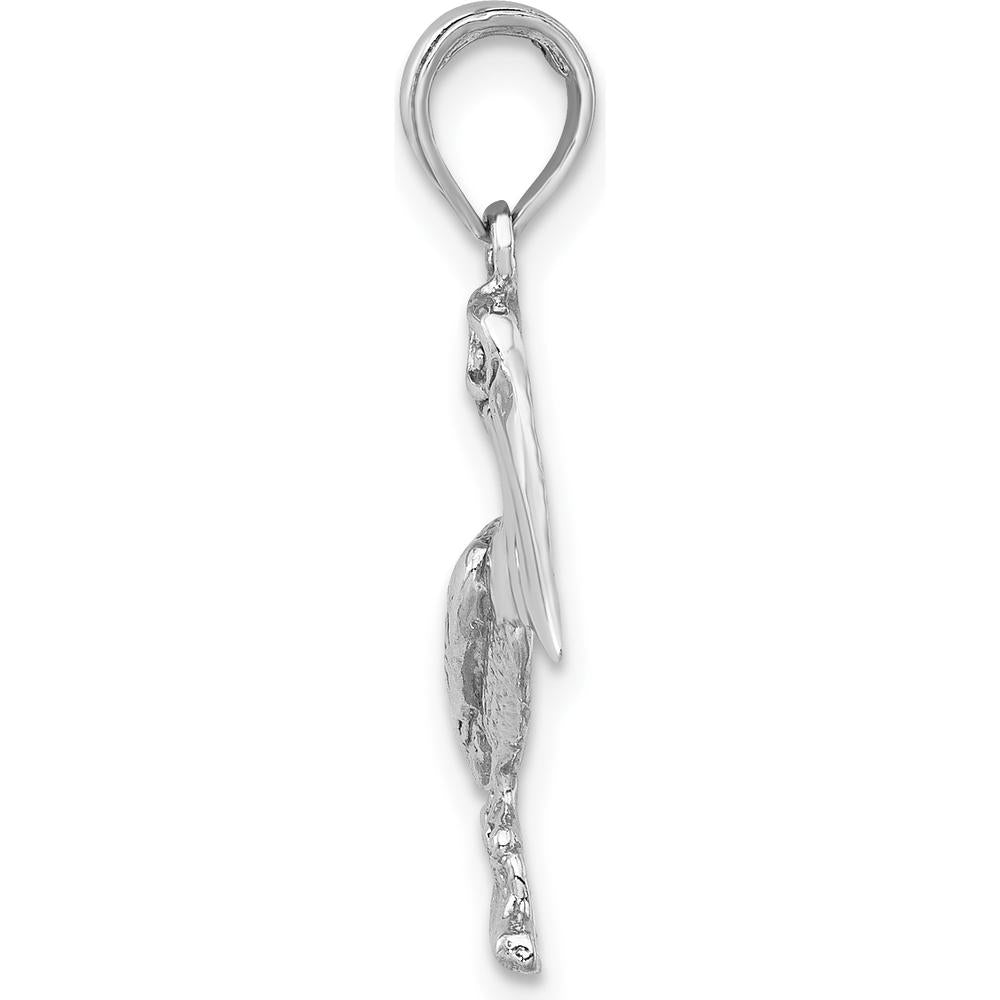 14K White Gold Standing Pelican Charm Pendant with Polished Finish by Oro Pregiato