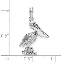 14K White Gold Standing Pelican Charm Pendant with Polished Finish by Oro Pregiato