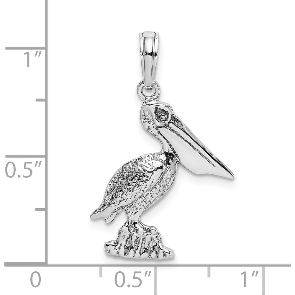 14K White Gold Standing Pelican Charm Pendant with Polished Finish by Oro Pregiato