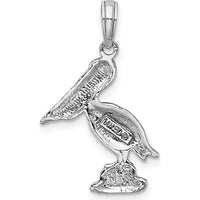 14K White Gold Standing Pelican Charm Pendant with Polished Finish by Oro Pregiato