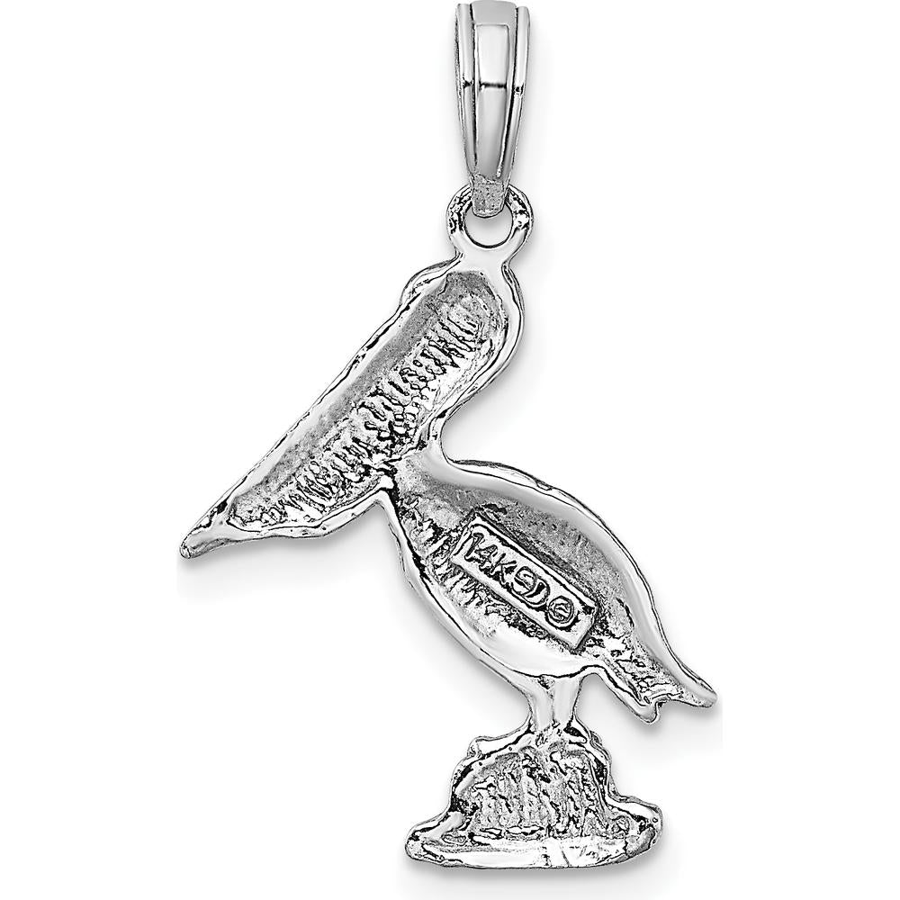 14K White Gold Standing Pelican Charm Pendant with Polished Finish by Oro Pregiato