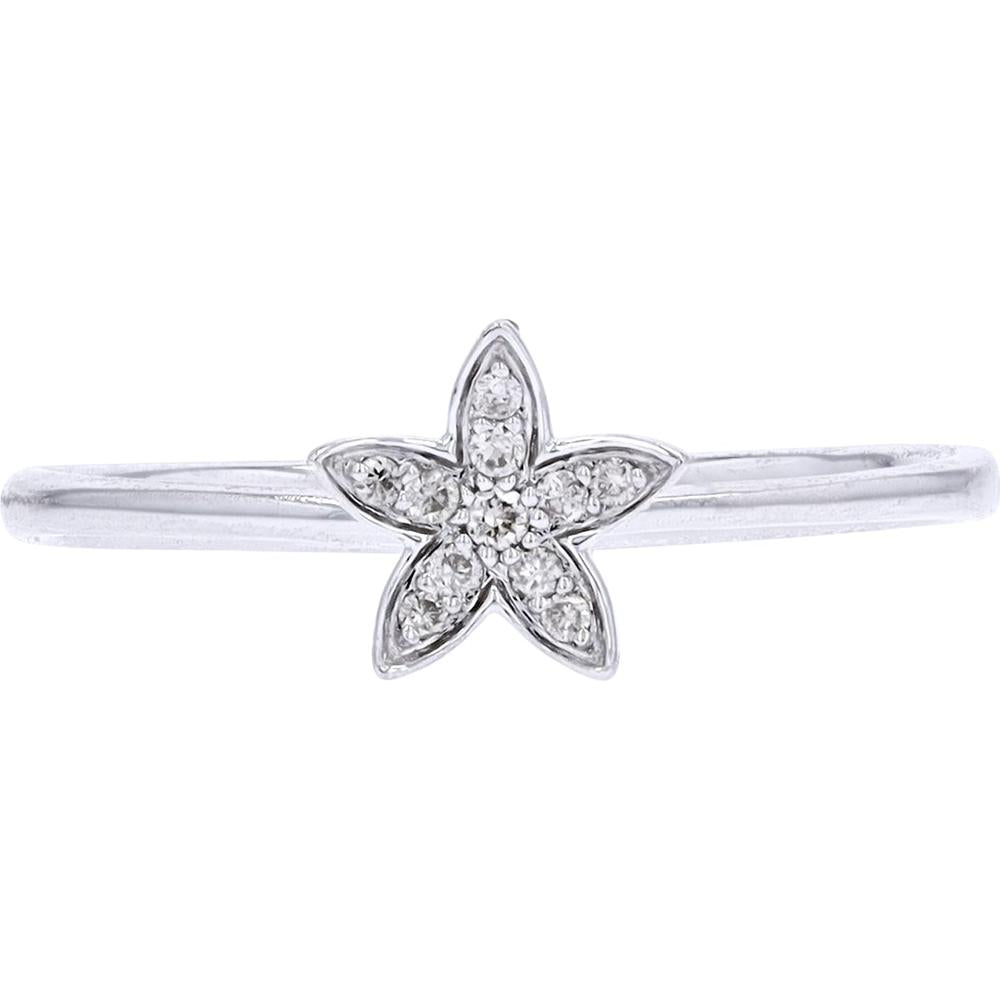 14K White Gold Star Motif Ring with Round Diamonds - 0.05 Carats Total Diamond Weight