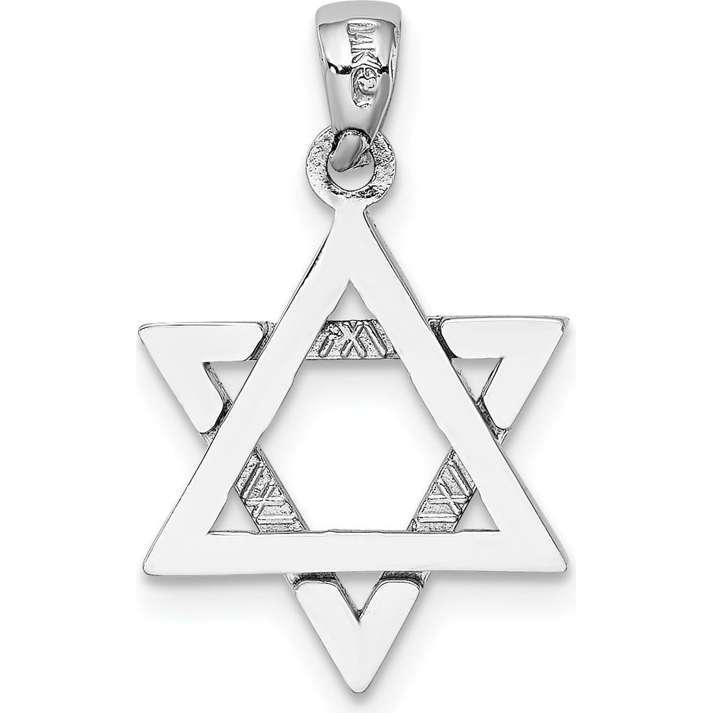 14K White Gold Star of David Charm Pendant with Rhodium Plating by Oro Pregiato