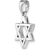 14K White Gold Star of David Charm Pendant with Rhodium Plating by Oro Pregiato