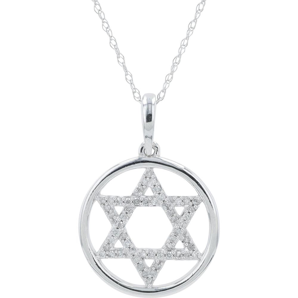 14K White Gold Star of David Diamond Pendant - 0.20 Carat Total Diamond Weight