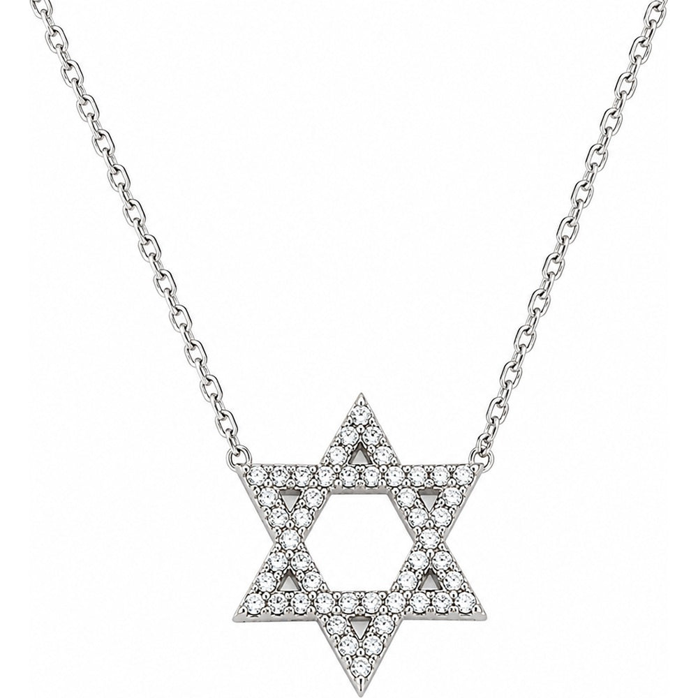 14K White Gold Star of David Pendant Necklace with Prong Set Round Lab Grown Diamonds - 0.81 Carat Total Diamond Weight by Auriventus