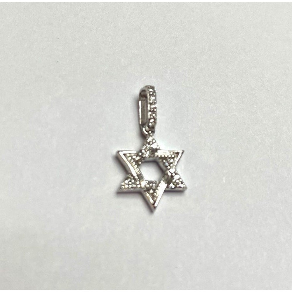 14K White Gold Star of David Pendant with Pavé Set Round Diamonds - 0.08 Carat Total Diamond Weight by Auriventus
