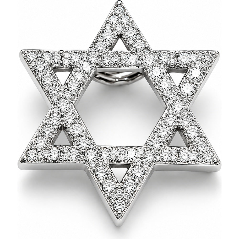 14K White Gold Star of David Pendant with Pavé-Set Round Diamonds - 0.25 Carat Total Diamond Weight by Auriventus