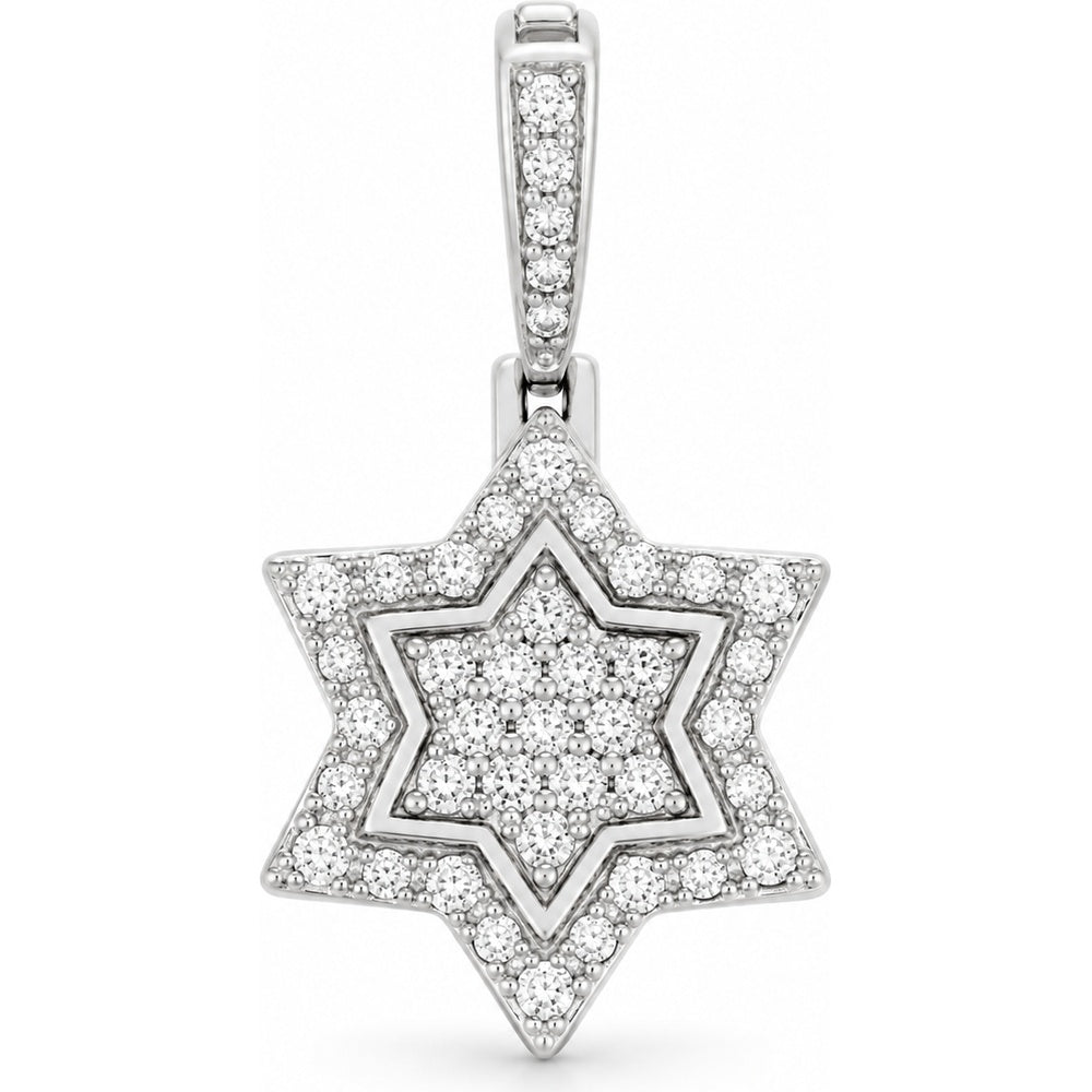 14K White Gold Star of David Pendant with Pavé Set Round Diamonds - 0.34 Carat Total Diamond Weight by Auriventus