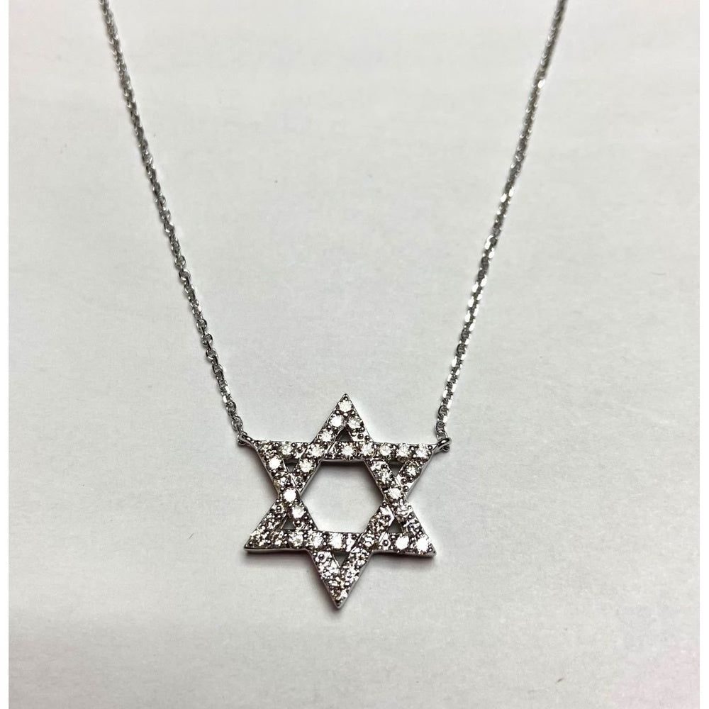 14K White Gold Star of David Pendant with Pavé Set Round Diamonds - 0.76 Carat Total Diamond Weight by Auriventus
