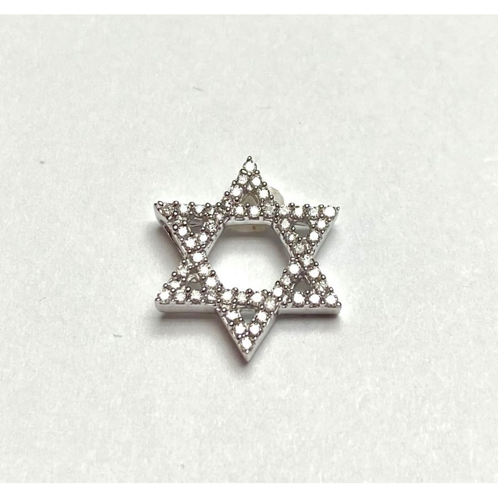 14K White Gold Star of David Pendant with Prong-Set Round Diamonds - 0.18 Carat Total Diamond Weight by Auriventus