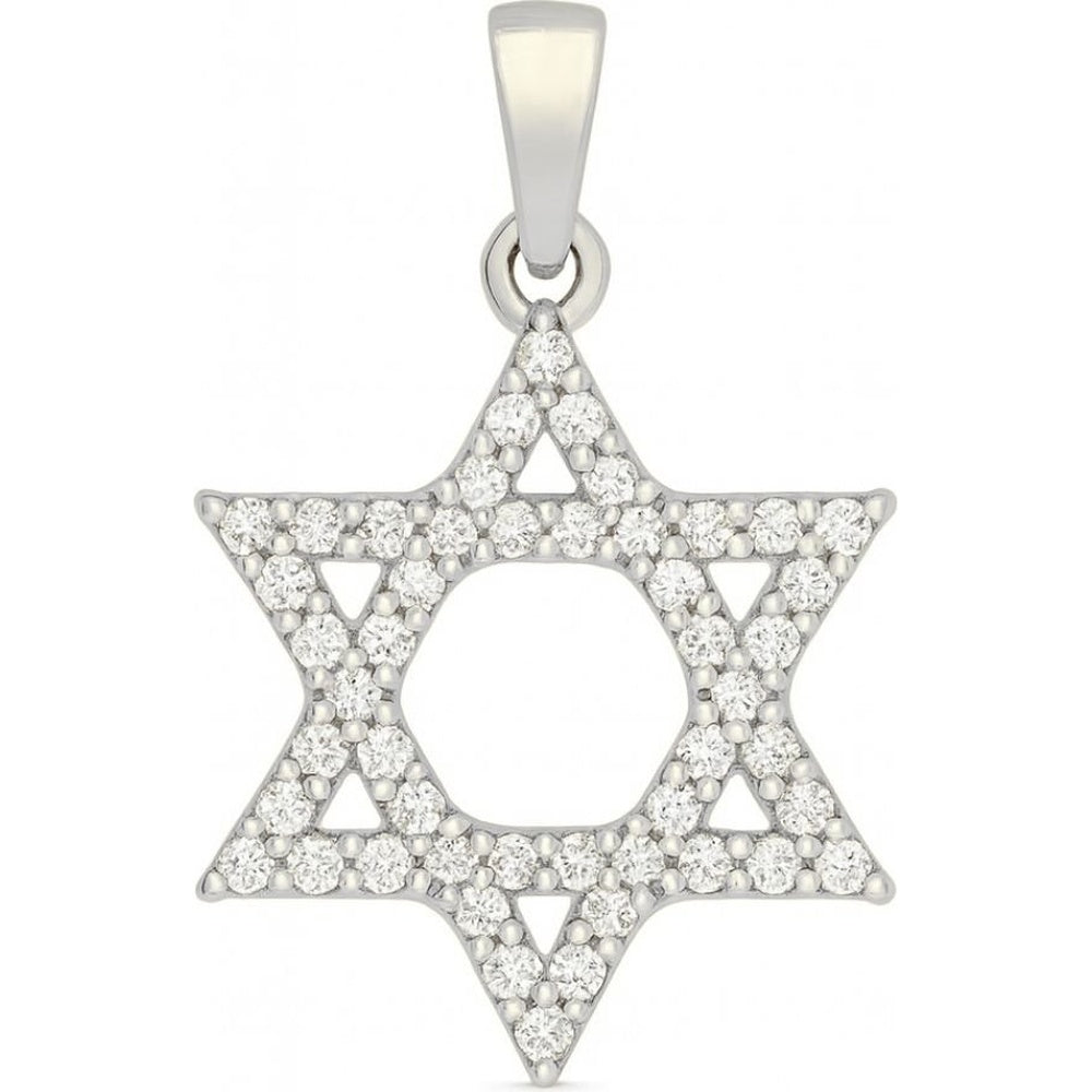 14K White Gold Star of David Pendant with Prong-Set Round Diamonds - 0.45 Carat Total Diamond Weight by Auriventus