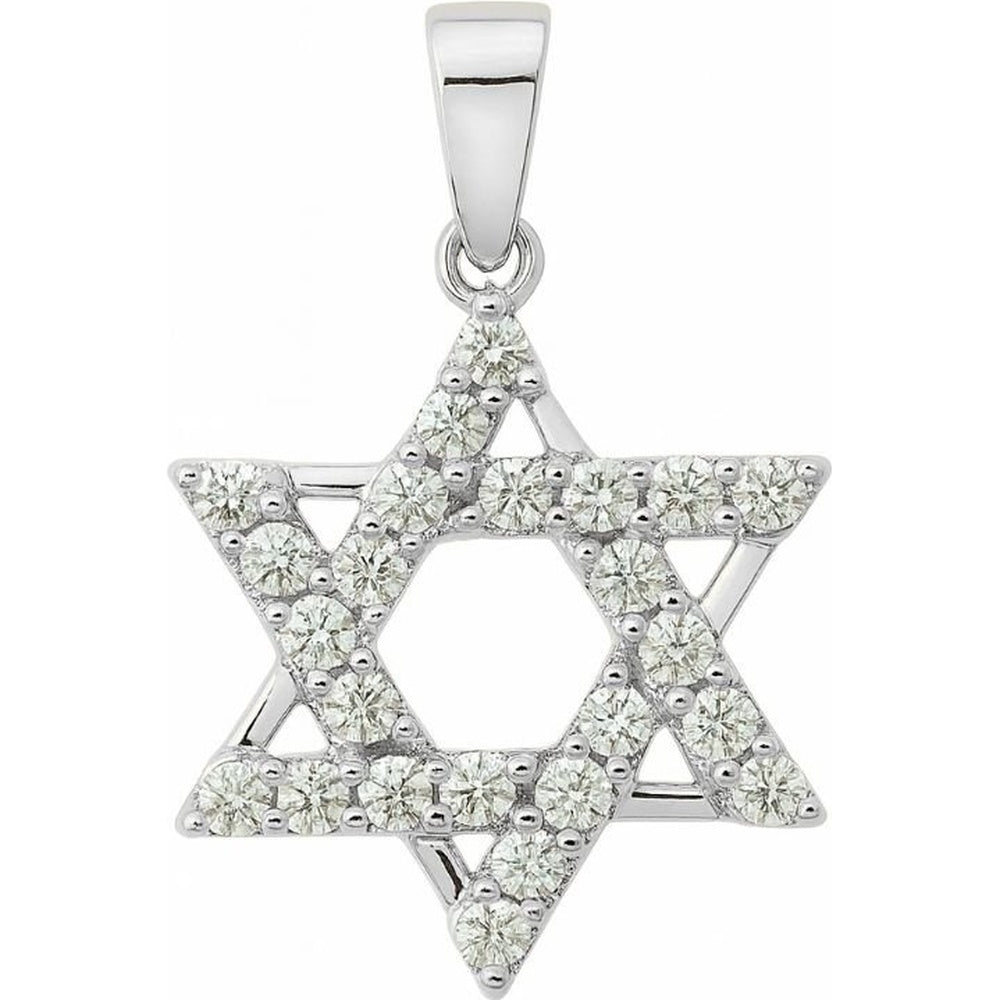 14K White Gold Star of David Pendant with Prong-Set Round Diamonds - 0.65 Carat Total Diamond Weight by Auriventus