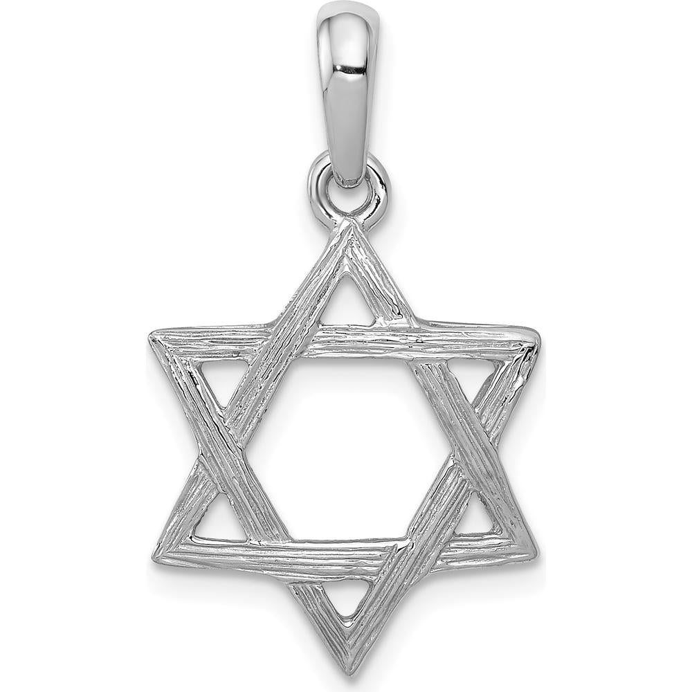 14K White Gold Star of David Pendant with Rhodium Plating - 24mm x 15mm by Oro Pregiato