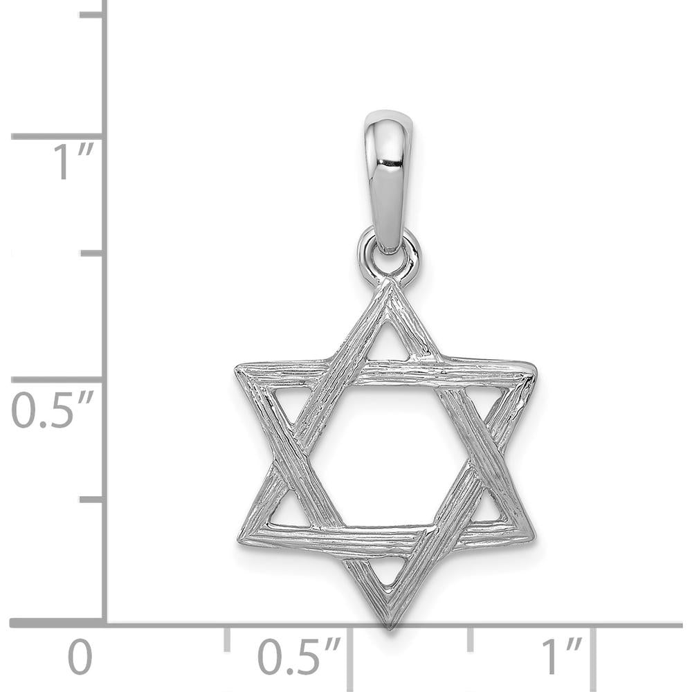 14K White Gold Star of David Pendant with Rhodium Plating - 24mm x 15mm by Oro Pregiato