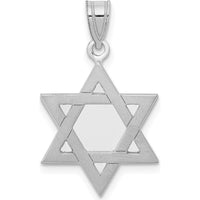 14K White Gold Star of David Pendant with Rhodium Plating - 25mm Length, 16mm Width by Oro Pregiato
