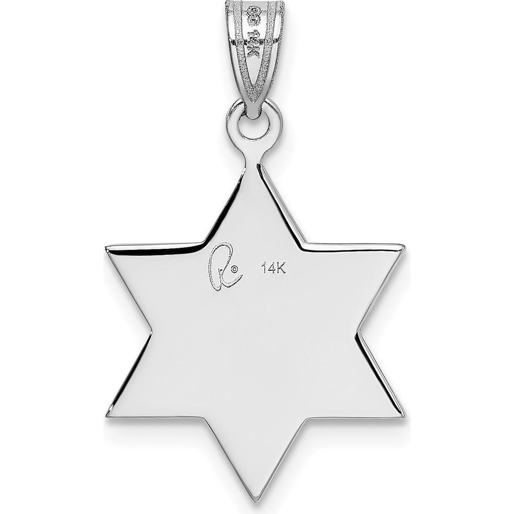 14K White Gold Star of David Pendant with Rhodium Plating - 25mm Length, 16mm Width by Oro Pregiato