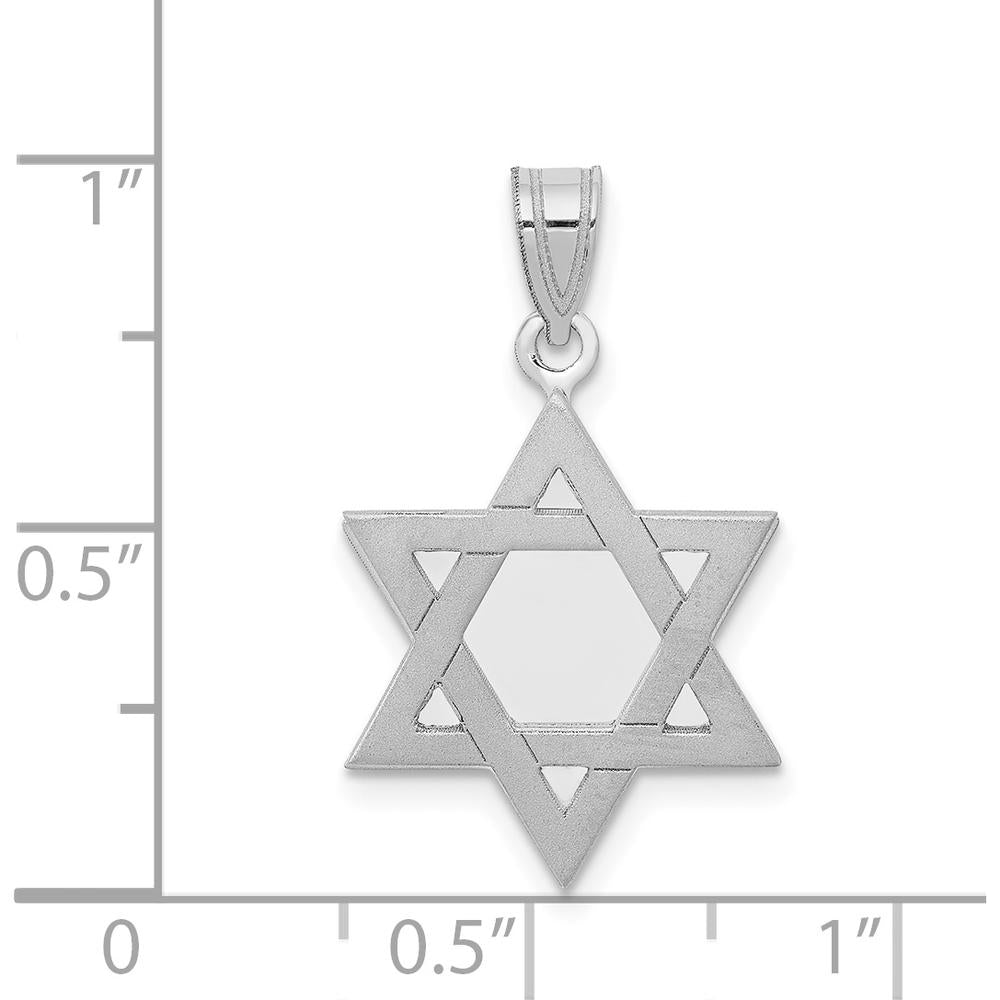 14K White Gold Star of David Pendant with Rhodium Plating - 25mm Length, 16mm Width by Oro Pregiato