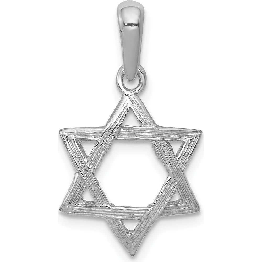 14K White Gold Star of David Pendant with Rhodium Plating - 25mm Length by Oro Pregiato
