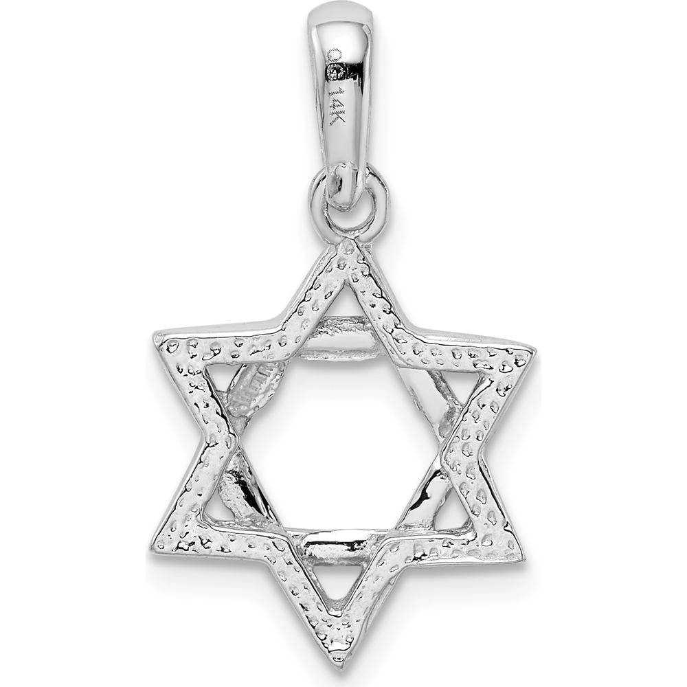 14K White Gold Star of David Pendant with Rhodium Plating - 25mm Length by Oro Pregiato