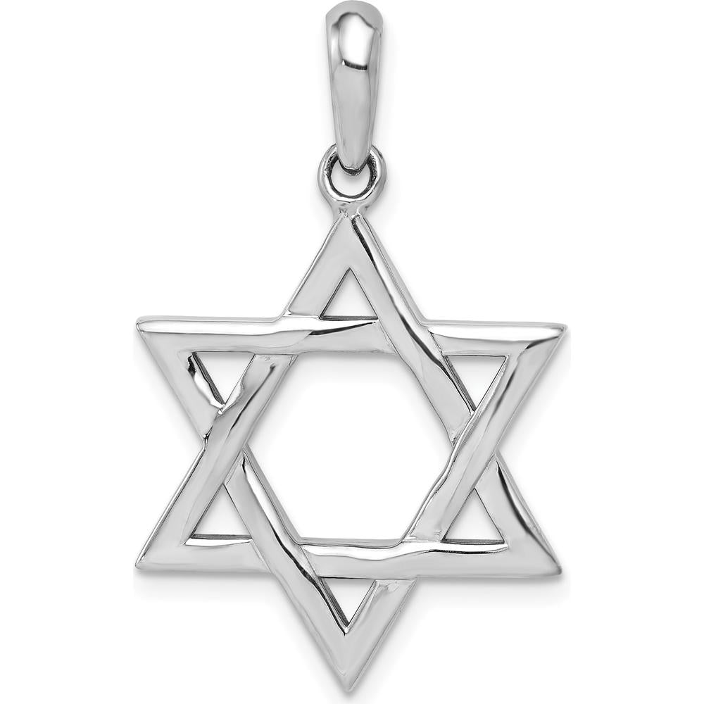 14K White Gold Star of David Pendant with Rhodium Plating by Oro Pregiato