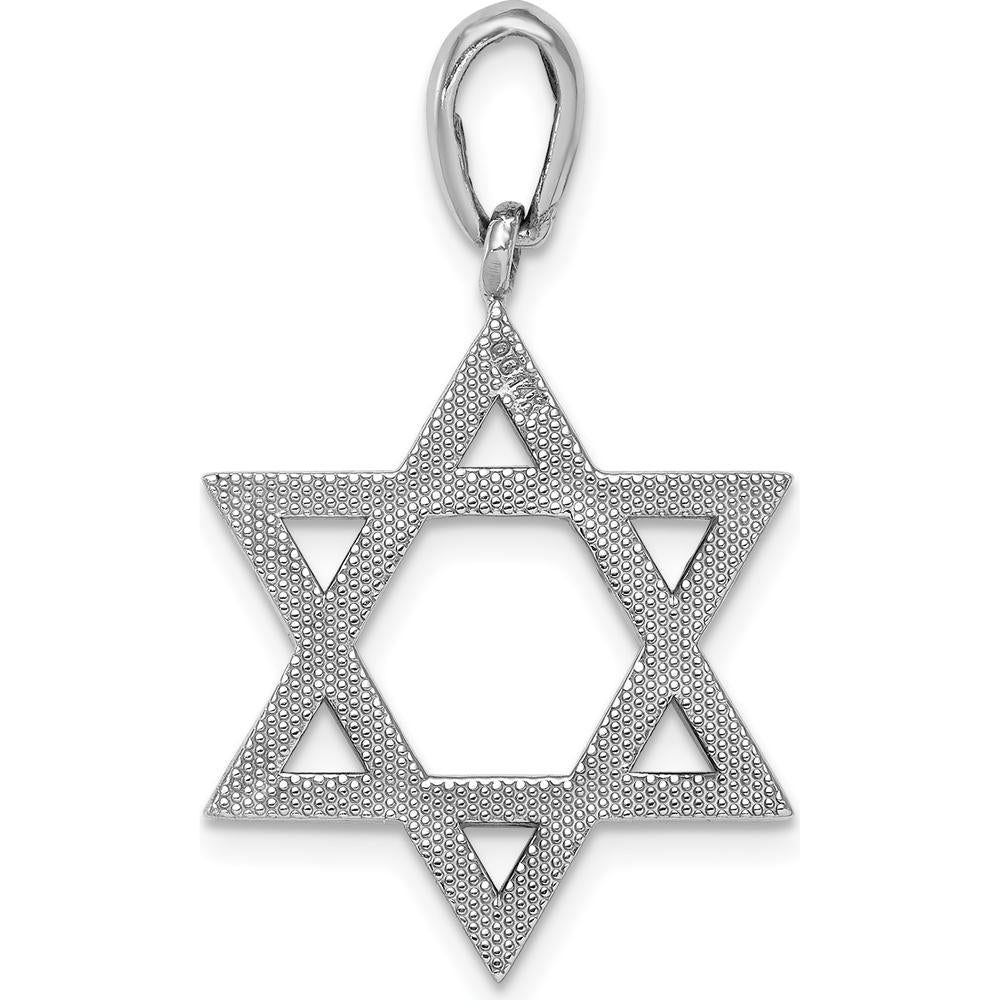 14K White Gold Star of David Pendant with Rhodium Plating by Oro Pregiato