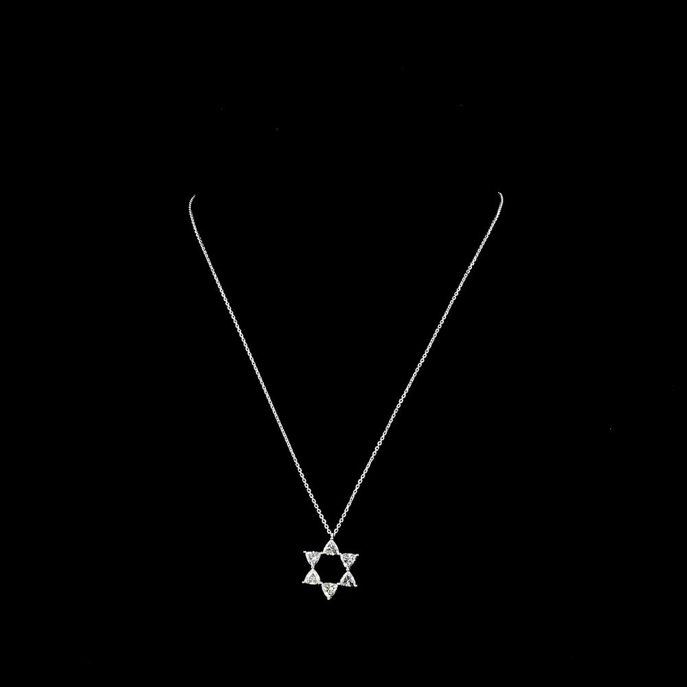 14K White Gold Star of David Pendant with Triangle-Cut Lab Diamonds - 1.89 Carat Total Weight - Covaloro Fine Jewelry