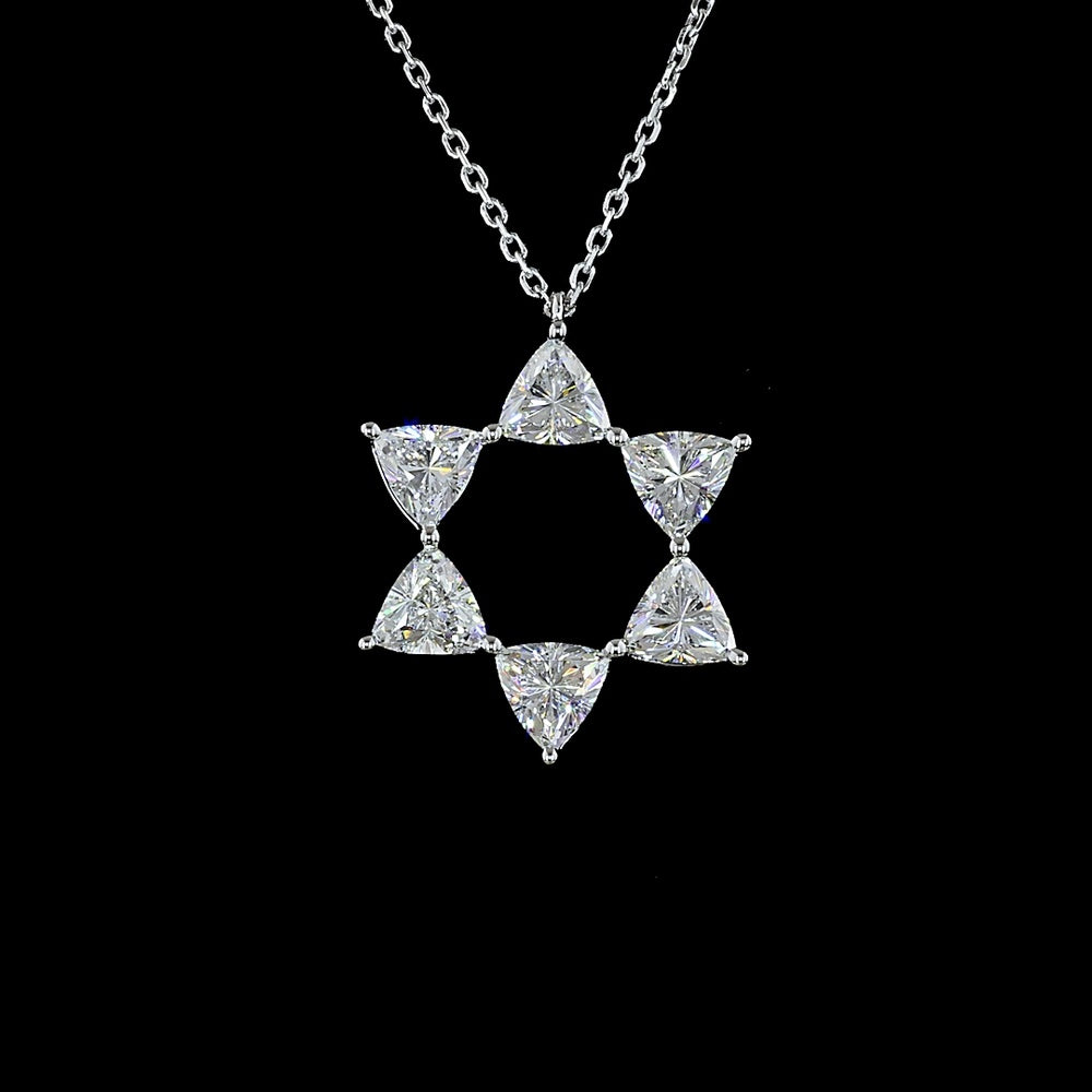 14K White Gold Star of David Pendant with Triangle-Cut Lab Diamonds - 1.89 Carat Total Weight - Covaloro Fine Jewelry