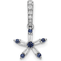 14K White Gold Star Pendant with Round Blue Sapphires and Baguette Diamonds - 0.06 Carat Total Diamond Weight, 0.02 Carat Total Sapphire Weight by Oro Pregiato