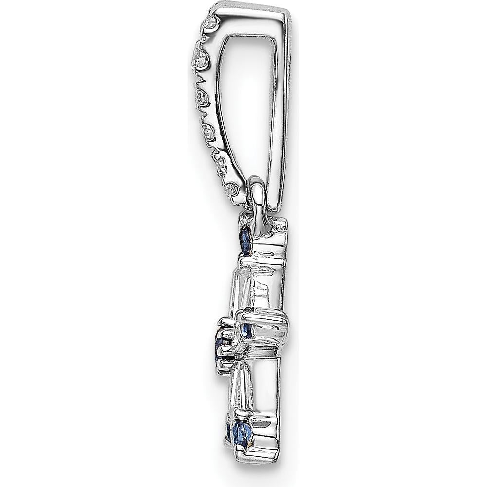 14K White Gold Star Pendant with Round Blue Sapphires and Baguette Diamonds - 0.06 Carat Total Diamond Weight, 0.02 Carat Total Sapphire Weight by Oro Pregiato