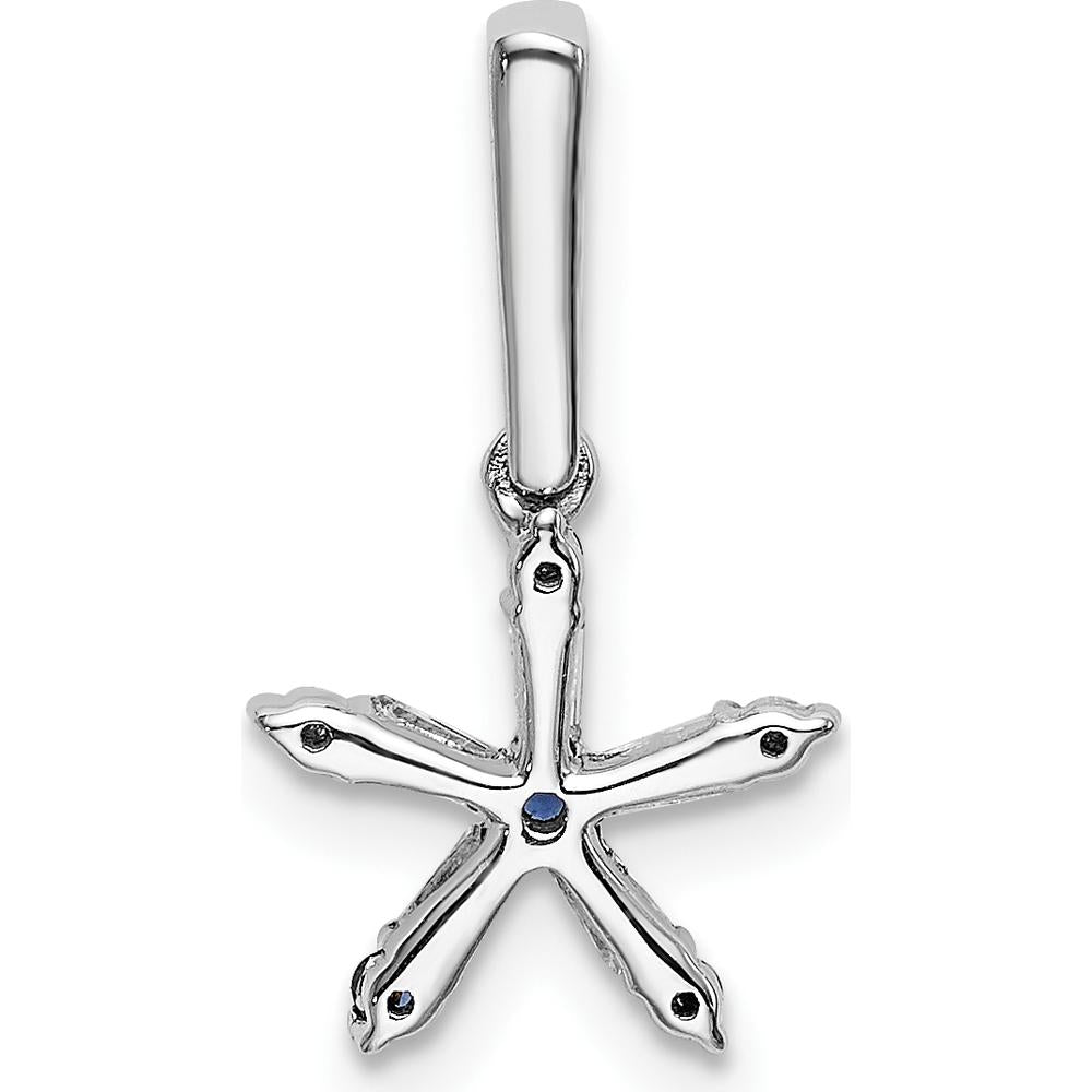 14K White Gold Star Pendant with Round Blue Sapphires and Baguette Diamonds - 0.06 Carat Total Diamond Weight, 0.02 Carat Total Sapphire Weight by Oro Pregiato