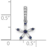 14K White Gold Star Pendant with Round Blue Sapphires and Baguette Diamonds - 0.06 Carat Total Diamond Weight, 0.02 Carat Total Sapphire Weight by Oro Pregiato