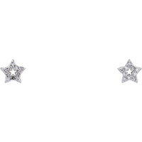 14K White Gold Star Stud Earrings with Round Diamonds - 0.10 Carats Total Diamond Weight