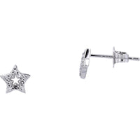 14K White Gold Star Stud Earrings with Round Diamonds - 0.10 Carats Total Diamond Weight